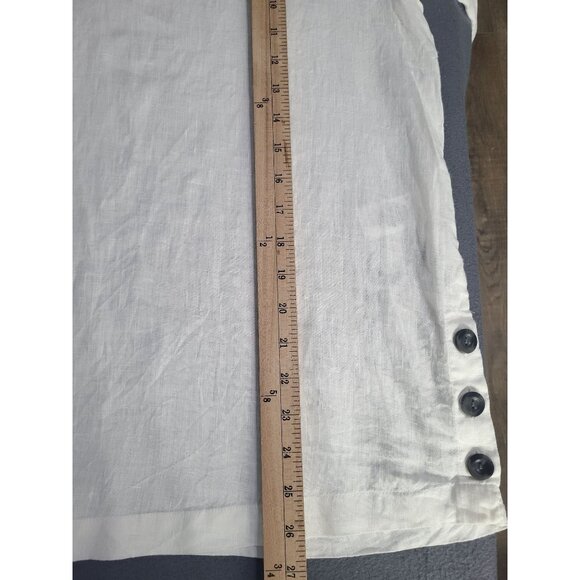 TAHARI Women's SZ LG White 100% Linen Tunic Top Blouse Beach Collared 3/4 Sleeve - Picture 6 of 7